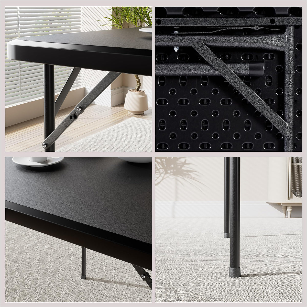 5 Piece Folding Card Table Square and Chairs Set, Plastic Tabletop & Seat, Foldable & Portable for Indoor Outdoor