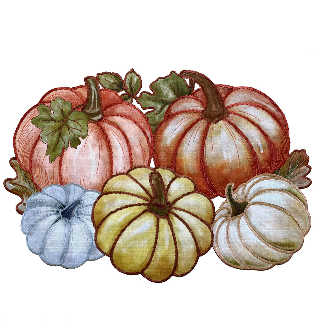 Fall Placemats Set of 4, 13x19 Inch Autumn Pumpkin Cutwork Embroidered Placemats, Harvest Thanksgiving Table Decor