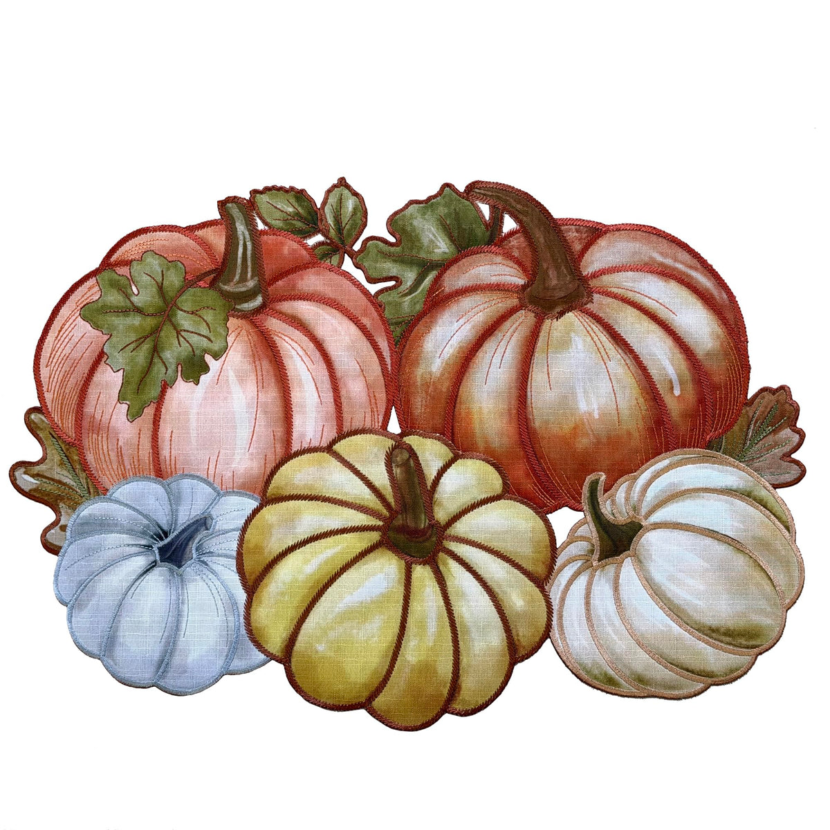 Fall Placemats Set of 4, 13x19 Inch Autumn Pumpkin Cutwork Embroidered Placemats, Harvest Thanksgiving Table Decor