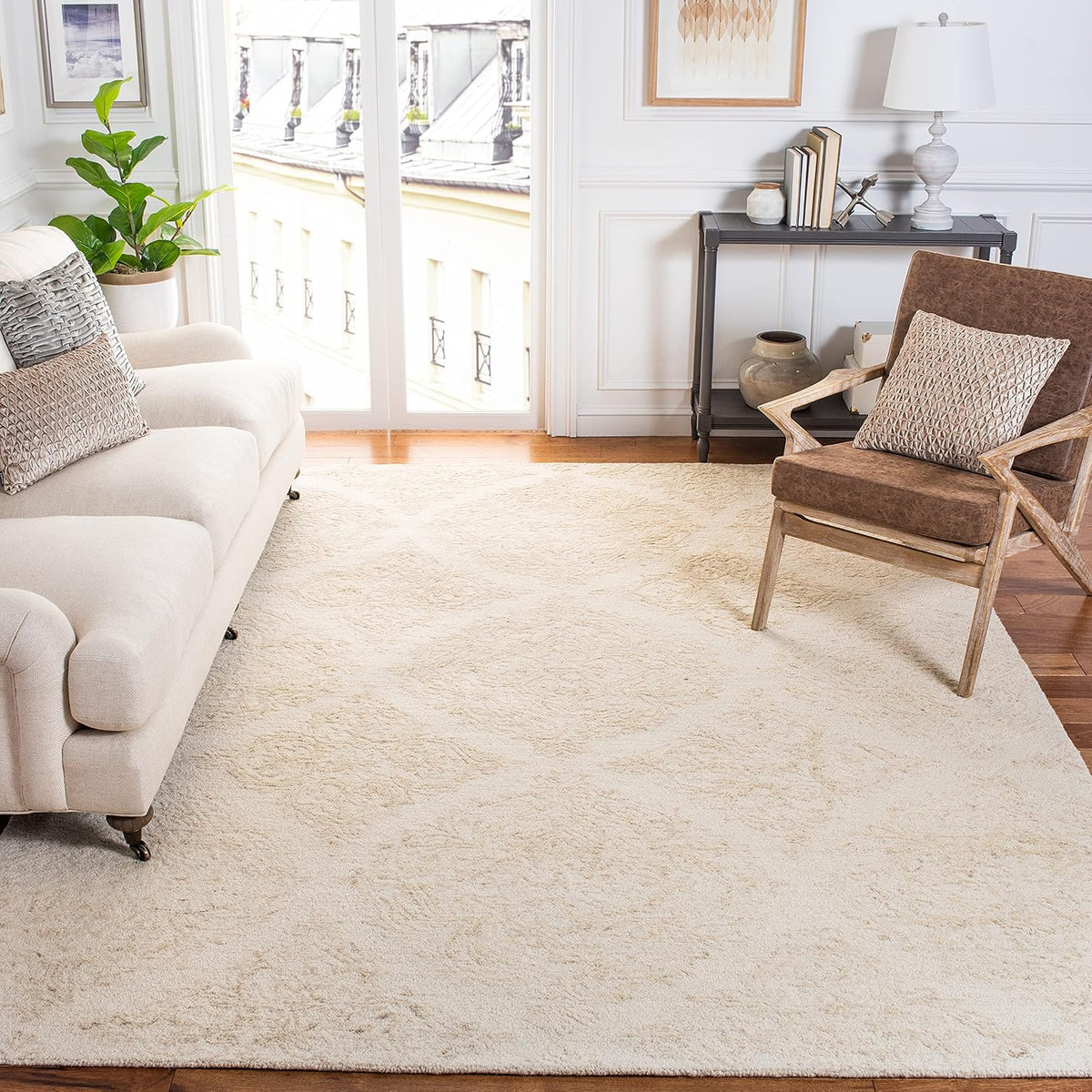 Abstract Collection X-Large Area Rug, Ivory & Beige, Handmade Wool, Ideal for High Traffic Areas in