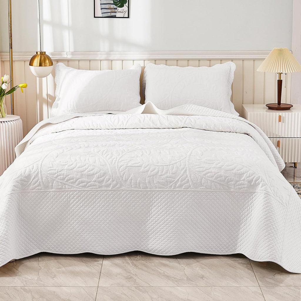 3-Piece 100% Cotton Oversized Bedspread Lightweight Quilt Coverlet Embroidery Farmhouse Bedding Set