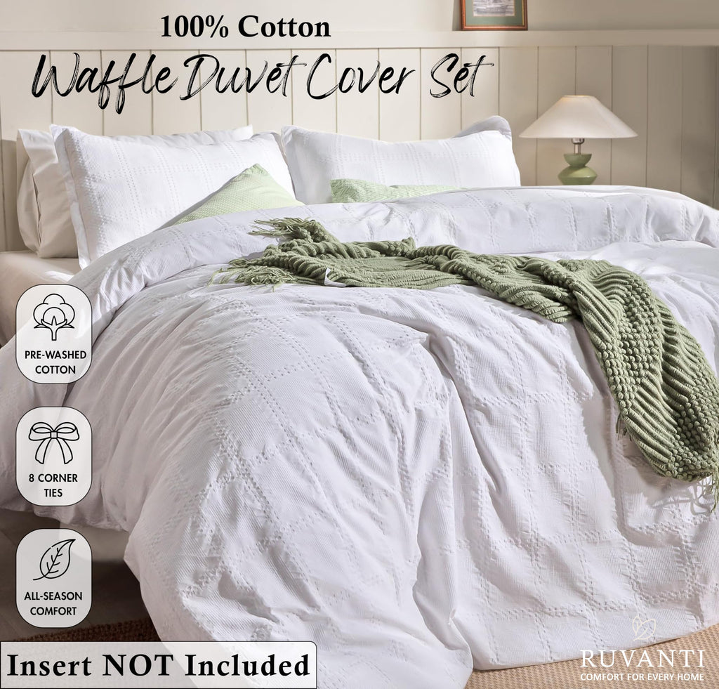 100% Cotton Waffle Duvet Cover, Bright White