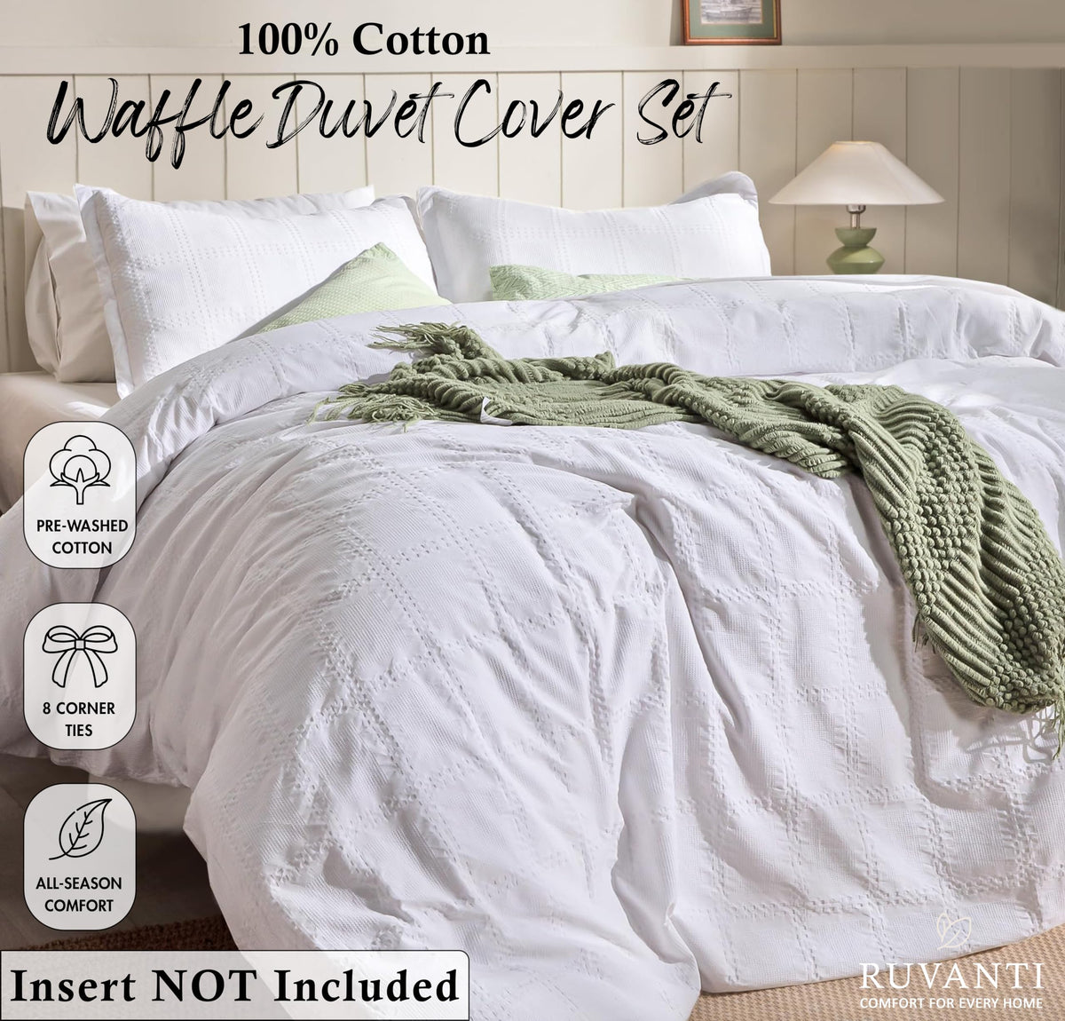 100% Cotton Waffle Duvet Cover, Bright White