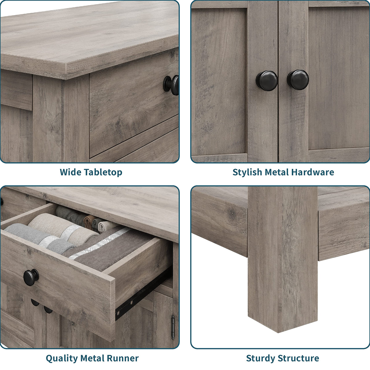 Farmhouse Console Table with Storage, 35"W Entryway Table, Ash Gray