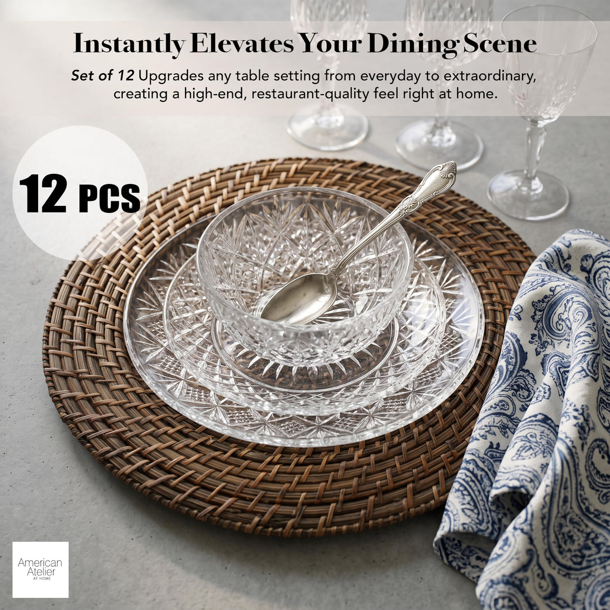 Rattan Plate Chargers, Round Woven, Harvest, Set of 12