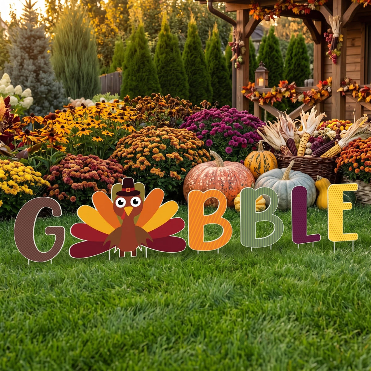6 Pcs Thanksgiving Fall Yard Sign Gobble Outdoor Decorations 11.8''