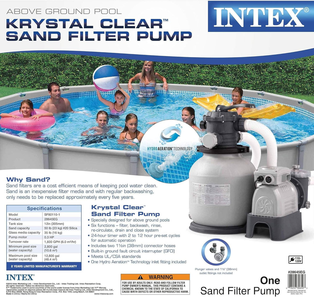 Krystal Clear Sand Filter Pump for Above Ground Pools, 12-inch, 110-120V with GFCI