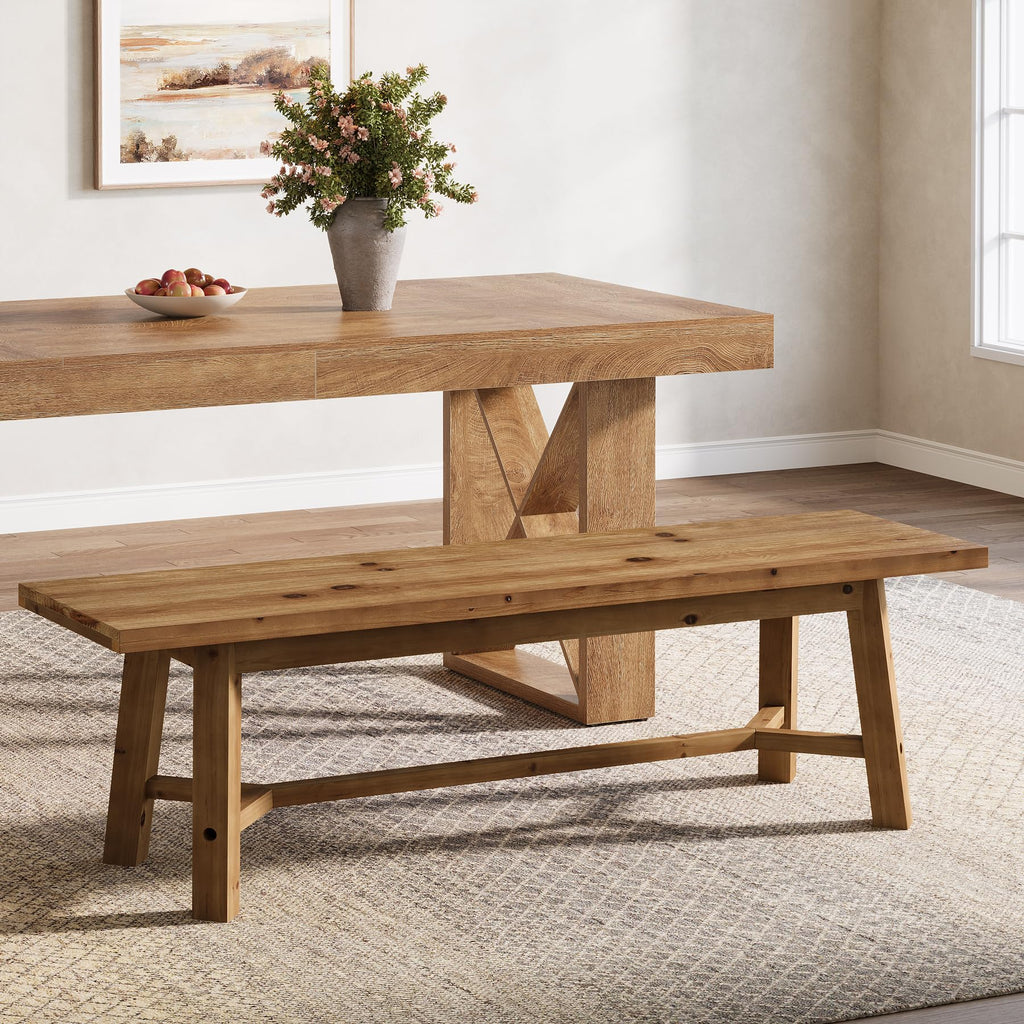 55" Solid Wood Bench, Farmhouse Bench Seat