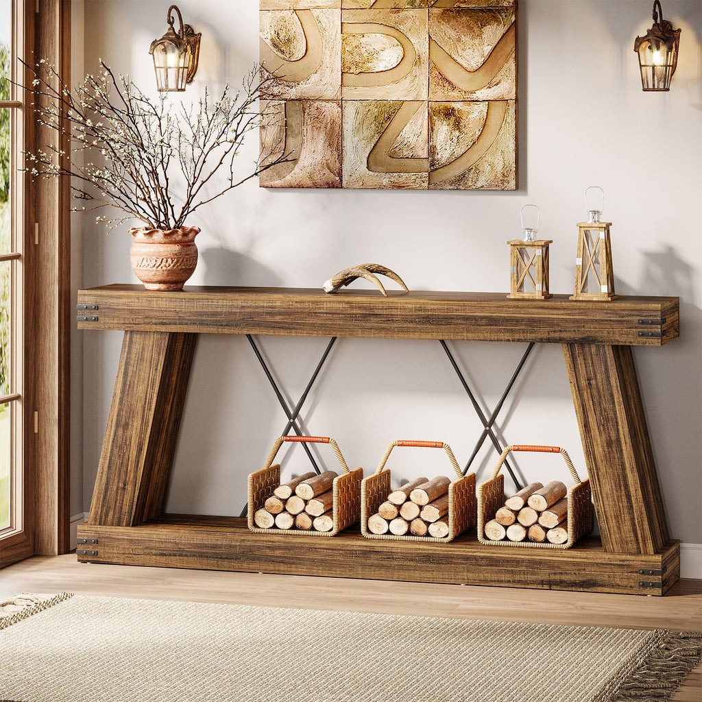 70.87" Farmhouse Console Table with Storage (Dark Brown)
