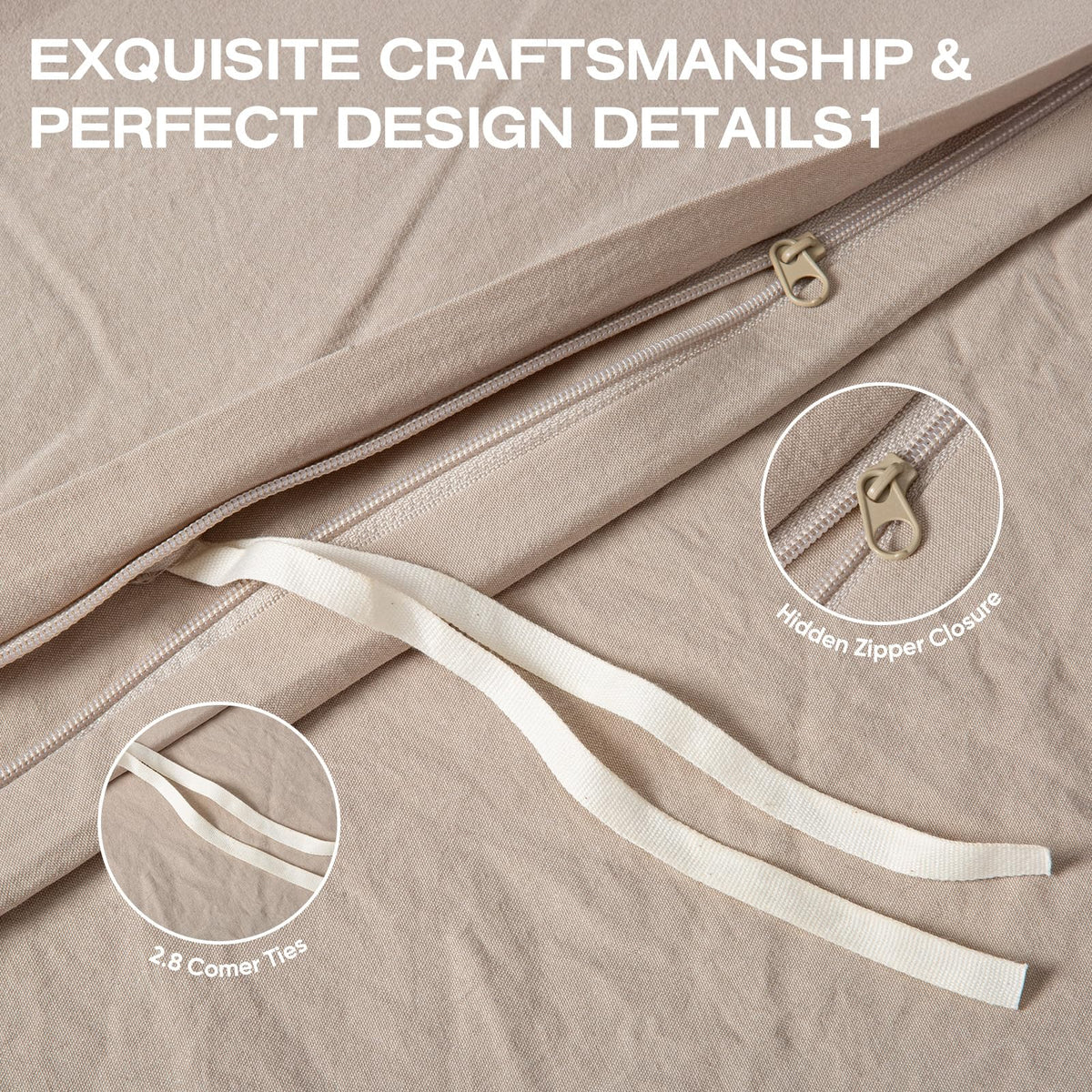 100% Linen Duvet Cover, Soft 3pcs Bedding Set with Zipper Closure, Natural Texture, Breathable for Hot