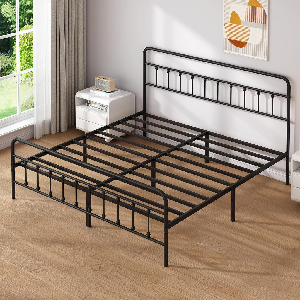 Metal Bed Frame with Victorian Headboard & Footboard, Black