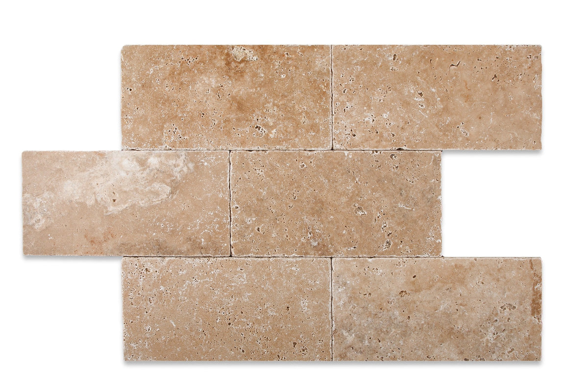 Walnut Travertine 6 X 12 Tumbled Subway - Brick Field Tile - Box of 5 sq. ft.