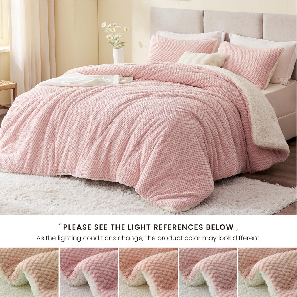 Plaid Tafu Comforter Set 3 Pieces, Dusty Pink&White