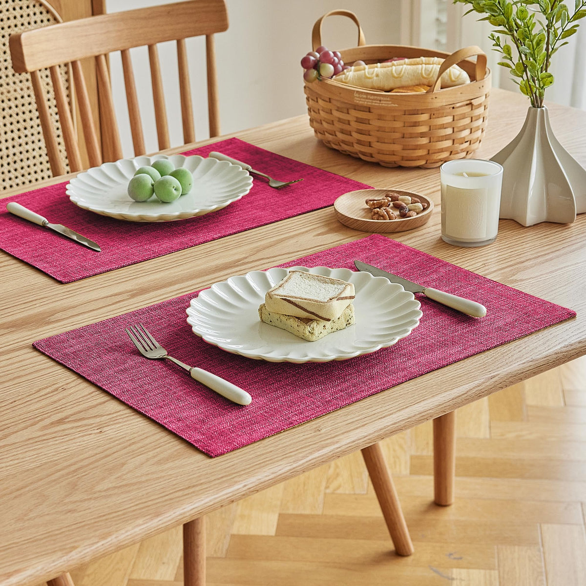 Faux Linen Cloth Placemats Set of 12-12 x 18 Inch, Pink