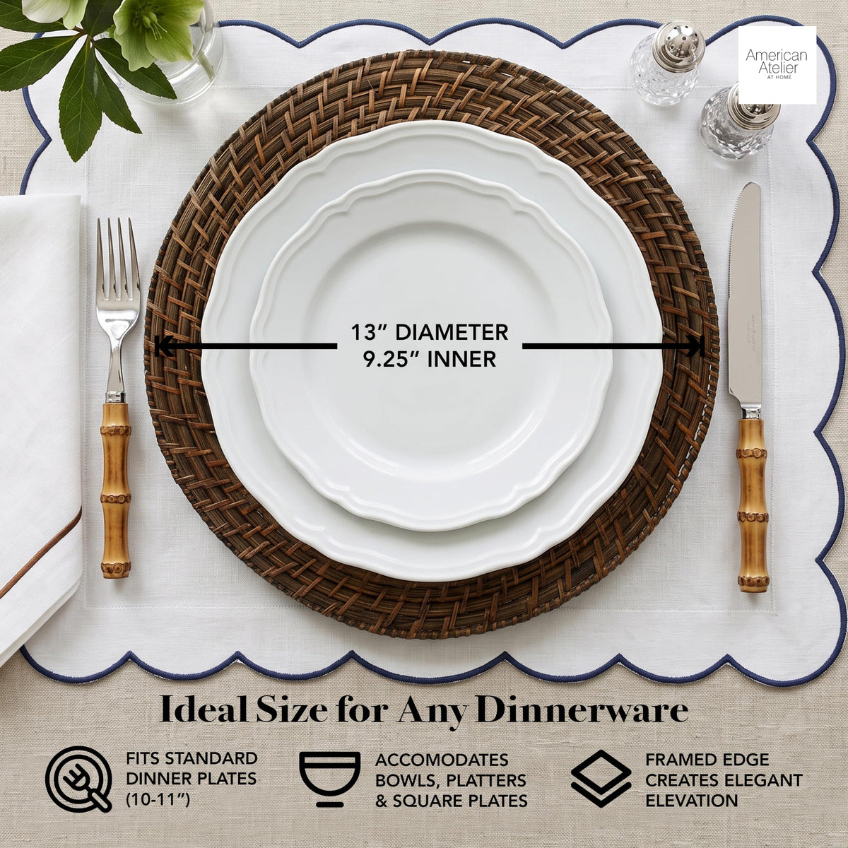 Rattan Plate Chargers, Round Woven, Harvest, Set of 12