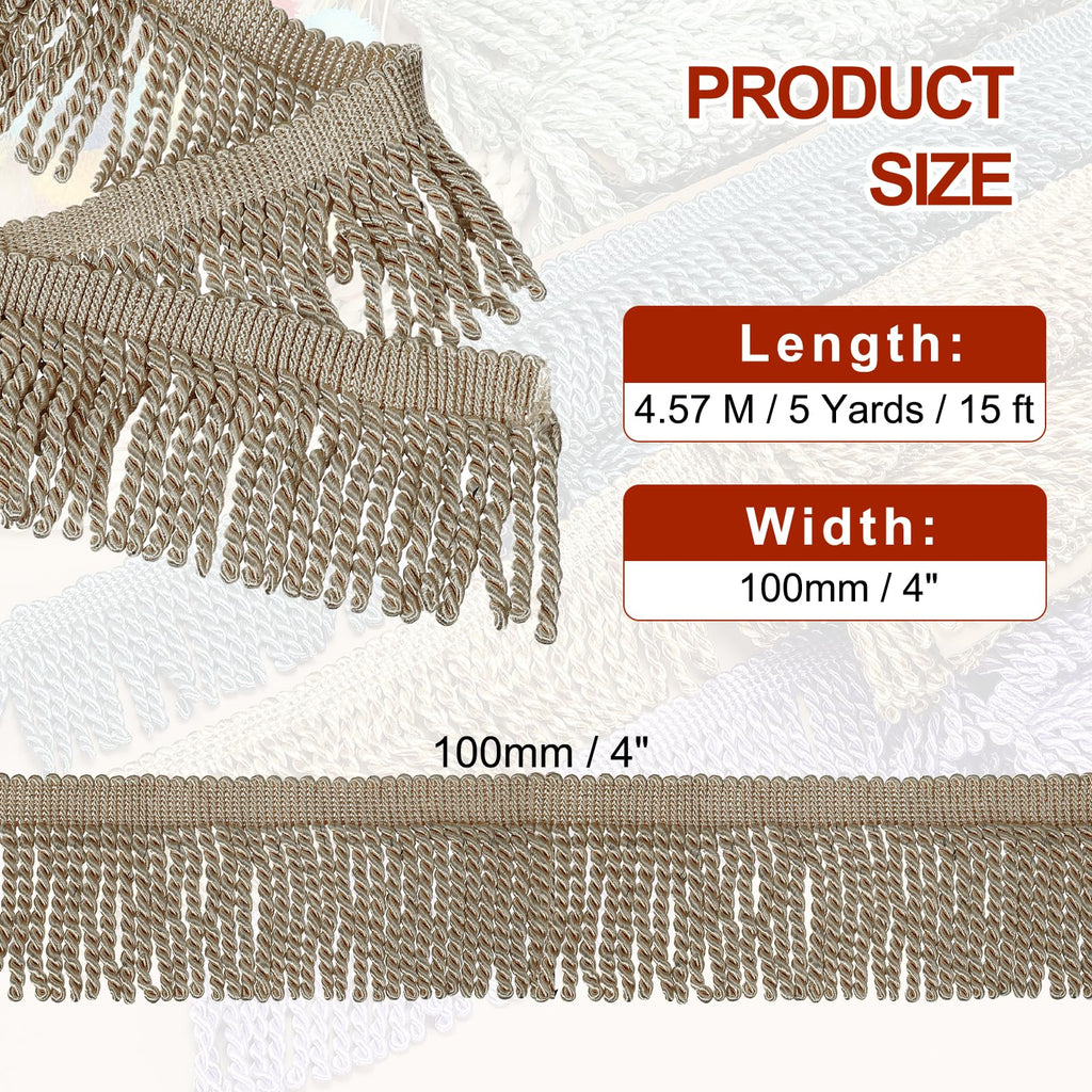 Yellow Fringe Trim, 5 Yards x 4inch Fringe Trim Curtain Tassel Thick Long Fabric Sewing for Curtain Sofa Clothes DIY