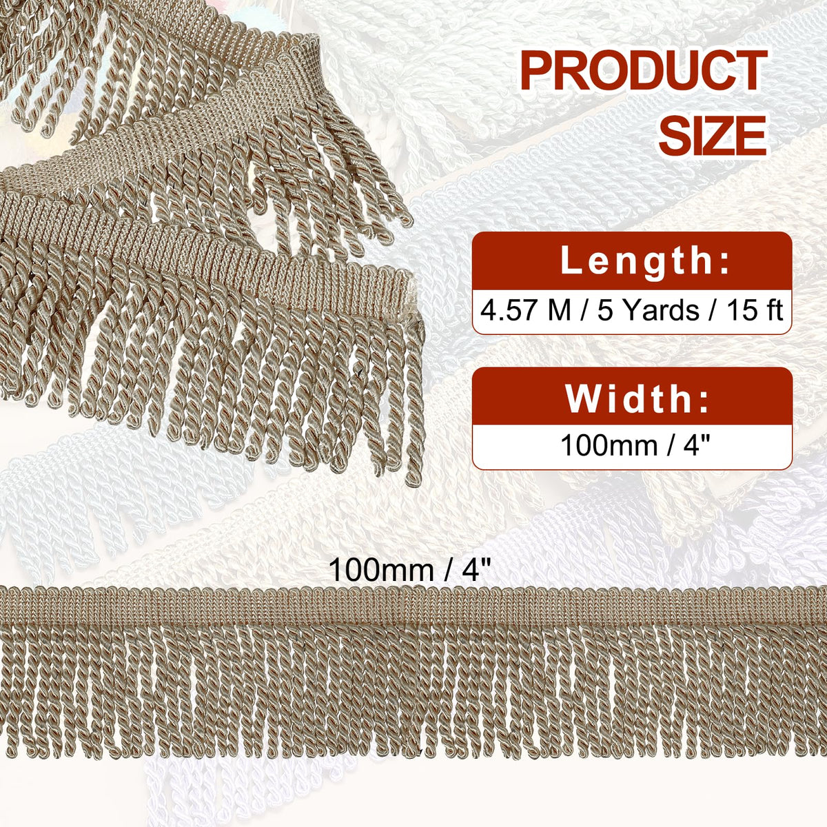 Yellow Fringe Trim, 5 Yards x 4inch Fringe Trim Curtain Tassel Thick Long Fabric Sewing for Curtain Sofa Clothes DIY