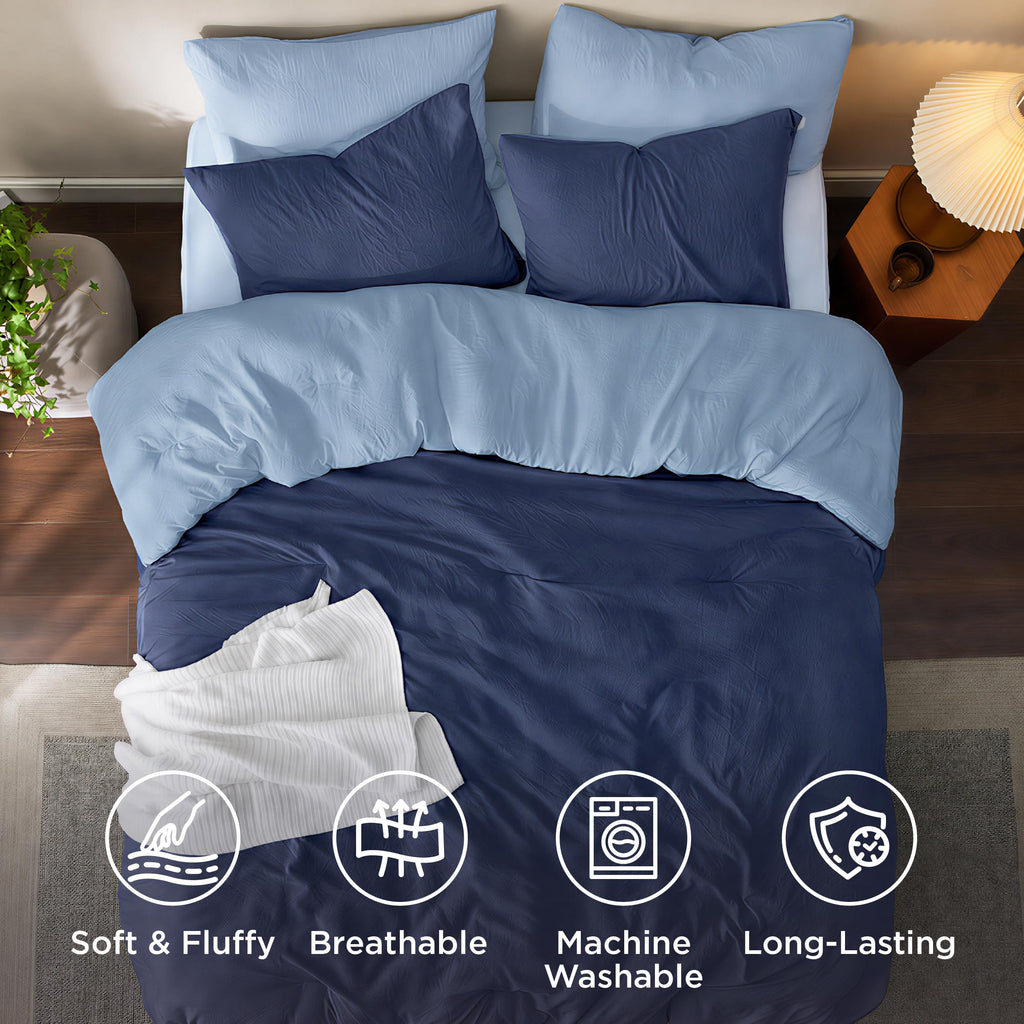 Comforter Set Prewashed Soft Bedding 3Pcs Navy/Blue 90"x90"