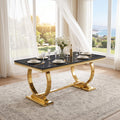 Black and Gold Dining Table, Faux Marble Top, Metal Frame and U-Base