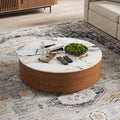 Round Drum Coffee Table with Storage, 35.43-Inch Sintered Stone Top