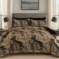 Black Gold Paisley Comforter Set King Size 7 Piece Bed in a Bag