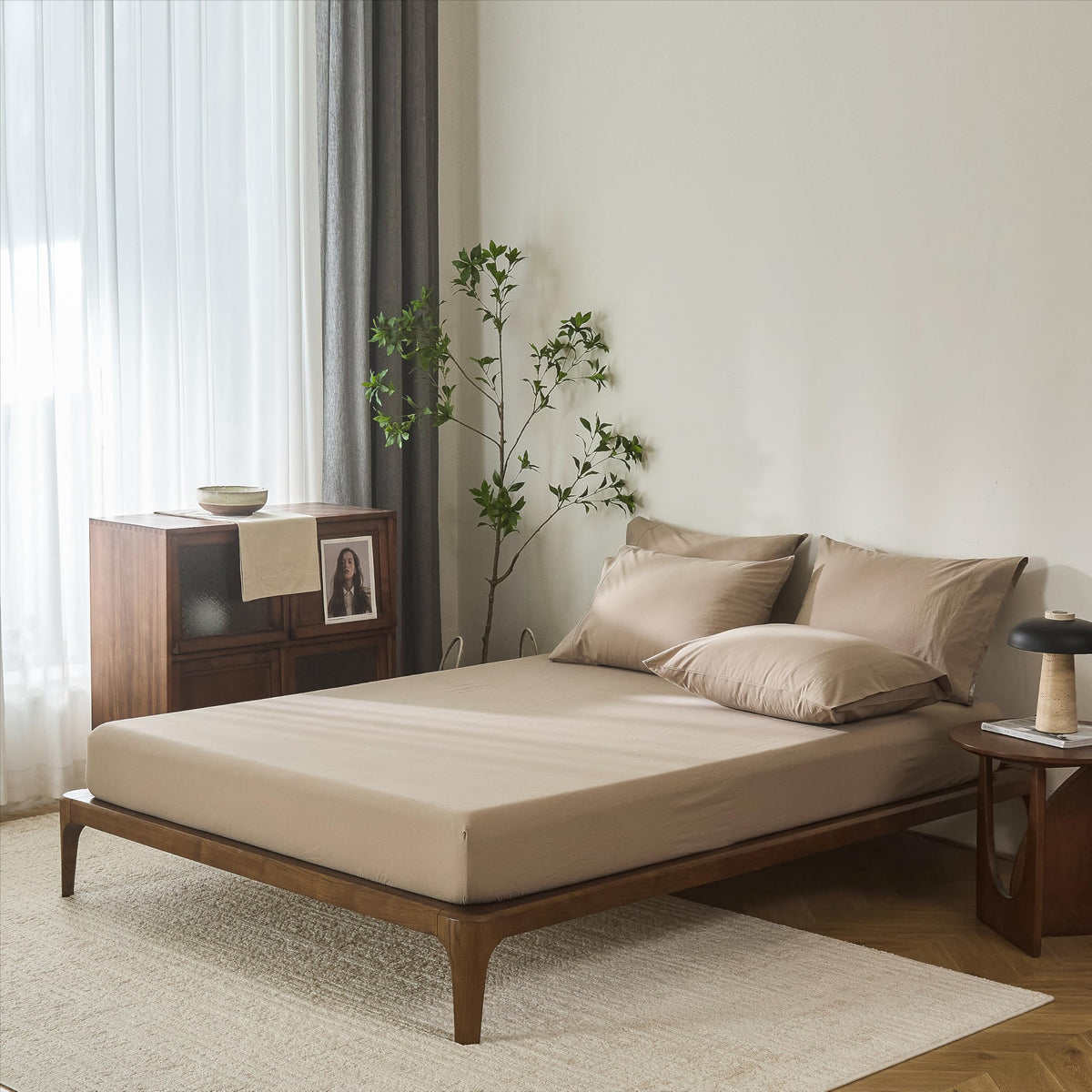 6Pcs Mocha Brown Solid Bedding Set 100% Washed Cotton