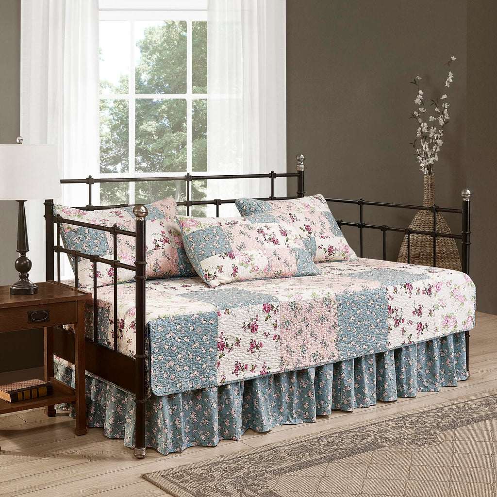 Abbi 5-Piece Daybed Bedding Set Shabby Chic Floral Daybed Cover Pre-Washed Cotton Patchwork Daybed Set
