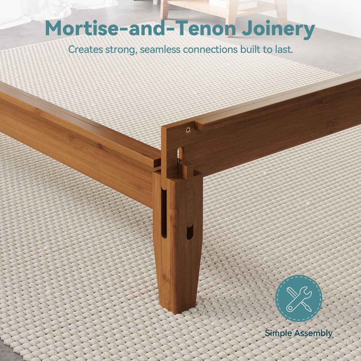 Bamboo Platform Bed Frame, Japanese Joinery, Rustic Brown