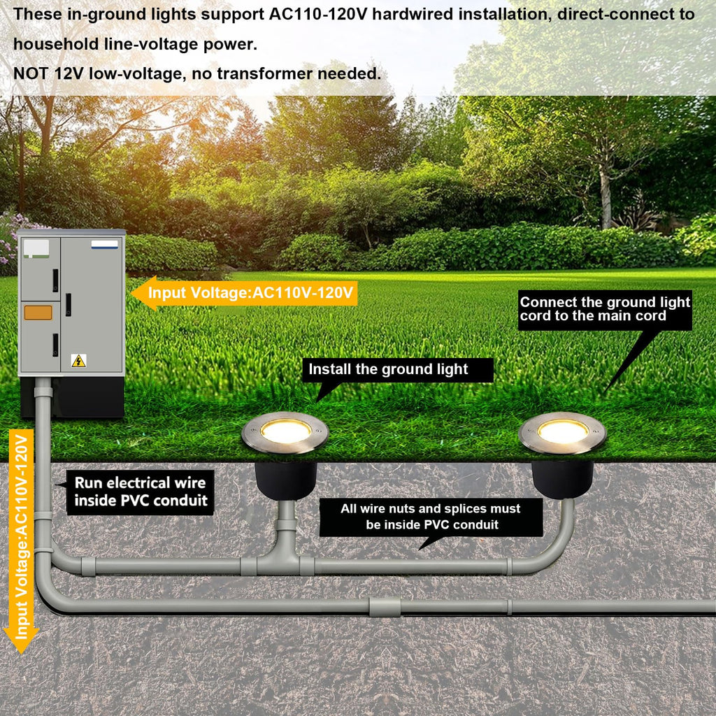 8 Inch LED Path Lights, 120V Hardwired Ground Uplights, 4-Pack