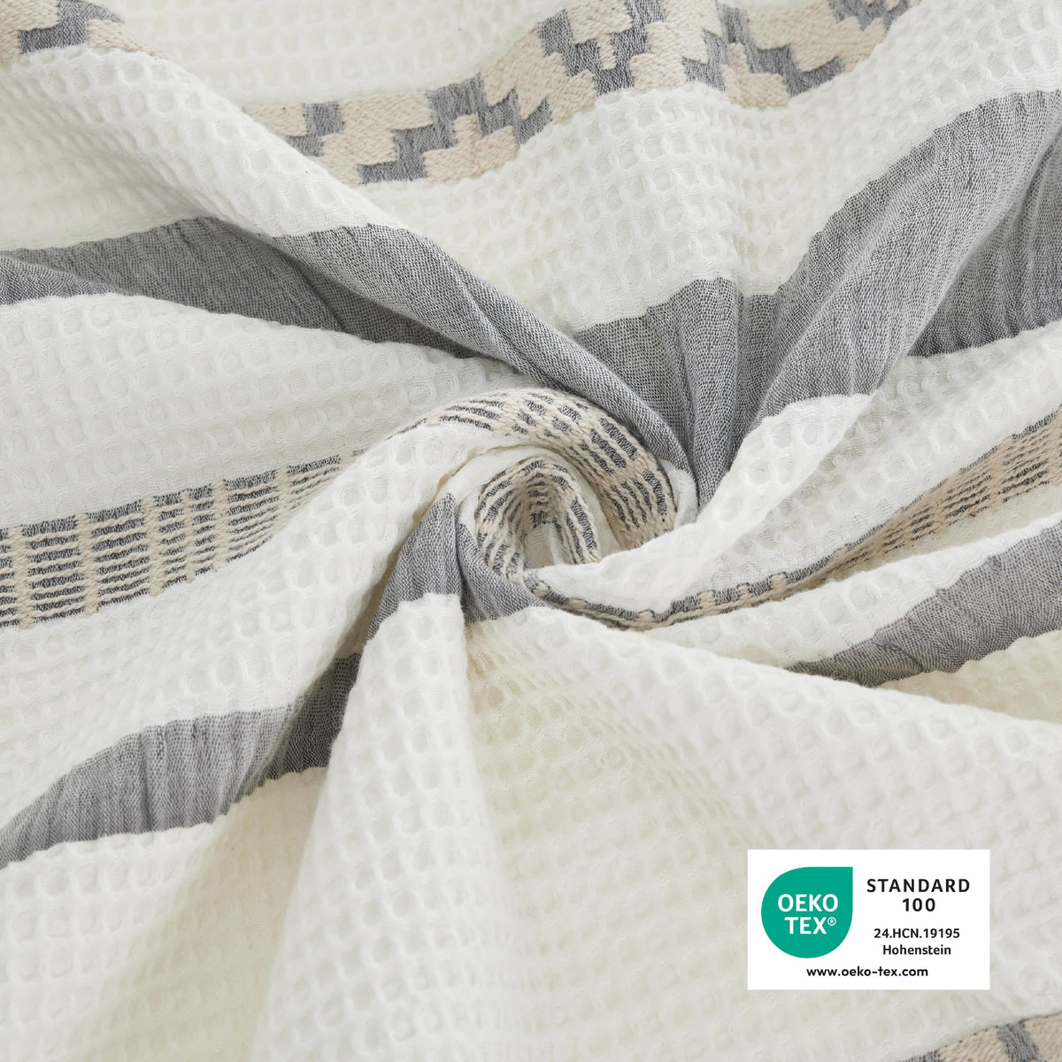 PureWoven Boho Striped Cotton Waffle Duvet Cover Set, Queen, White