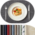 Oval Faux Leather Placemats Set of 6, Easy to Clean, Dark Grey