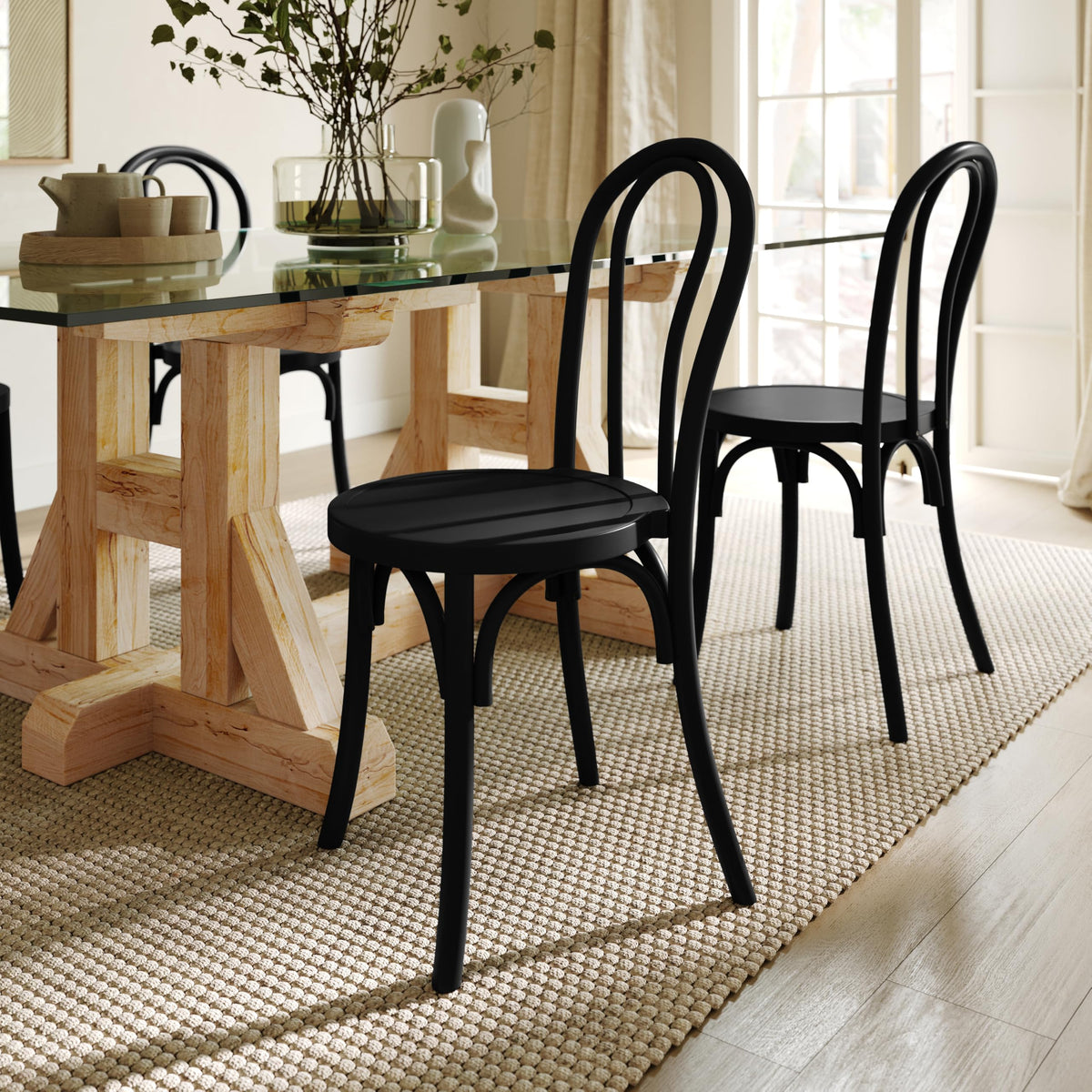 Commercial Grade Wood Stackable Thonet Dining Chair, Black