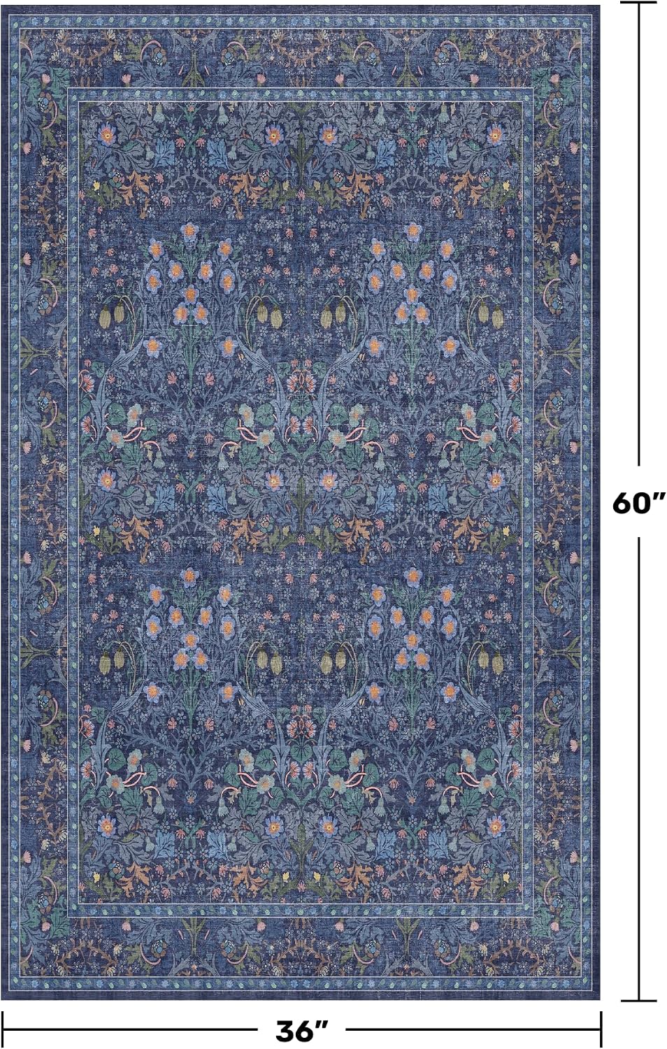 Vintage Dark Blue Area Rugs Beside Rug, Kitchen, Laundry Room, Non-Slip Low Pile Ultra Soft Stain Resistant Small