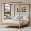 Wooden Canopy Bed with Four Posters, Canopy Bed Frame & 8.3" Storage Space Under Bed, Solid Wood Slats