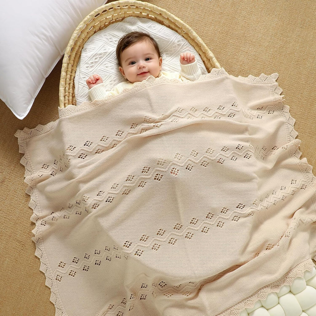 Cotton Knit Baby Blankets Neutral Cozy Crochet Receiving Crib 30x40