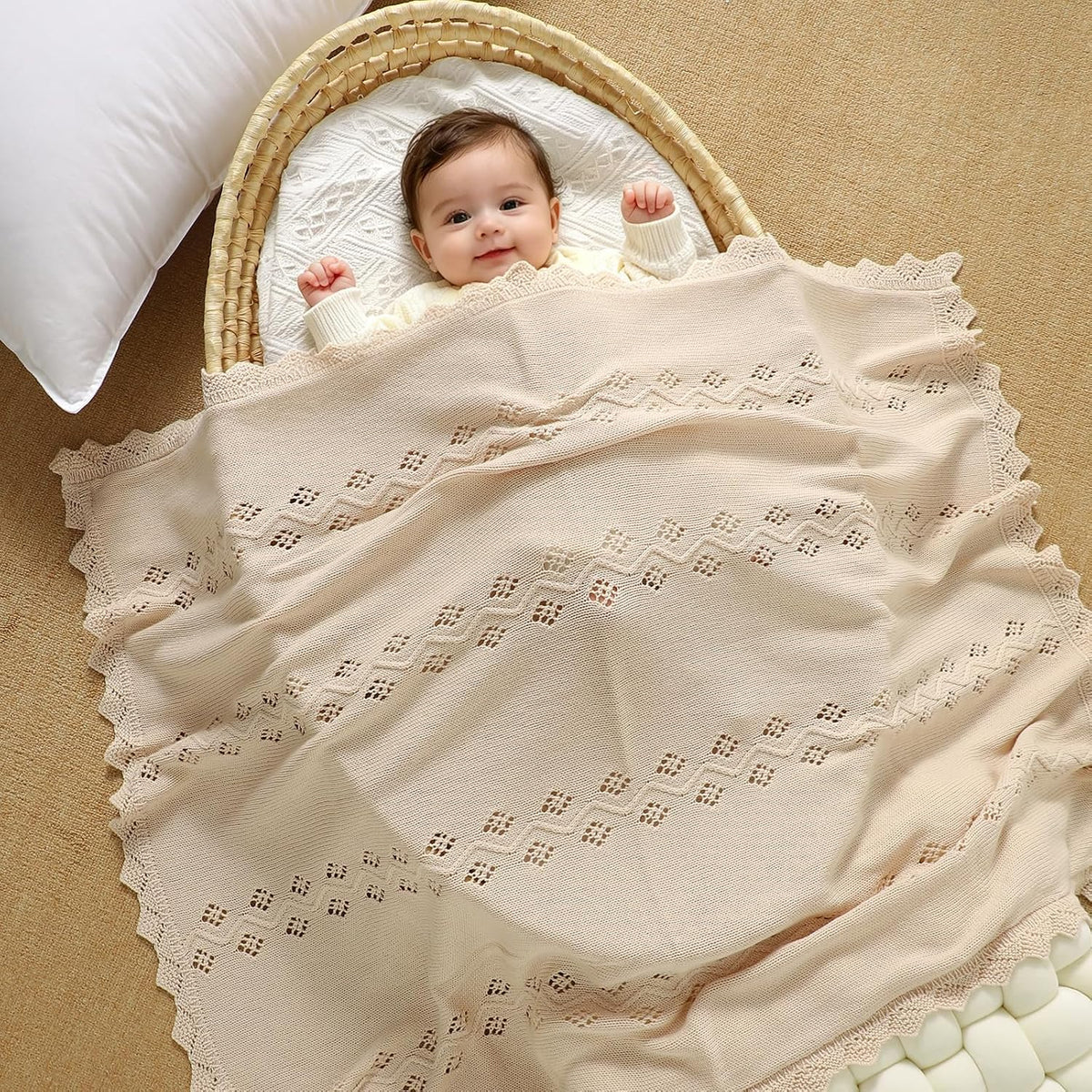 Cotton Knit Baby Blankets Neutral Cozy Crochet Receiving Crib 30x40
