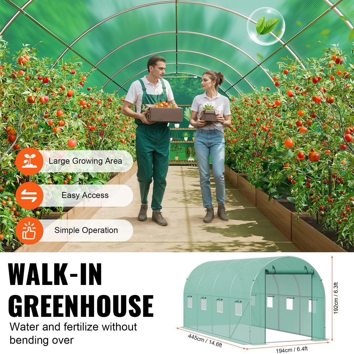 Walk In Tunnel Greenhouse 14.6 x 6.4 x 6.3 ft Galvanized Steel Frame