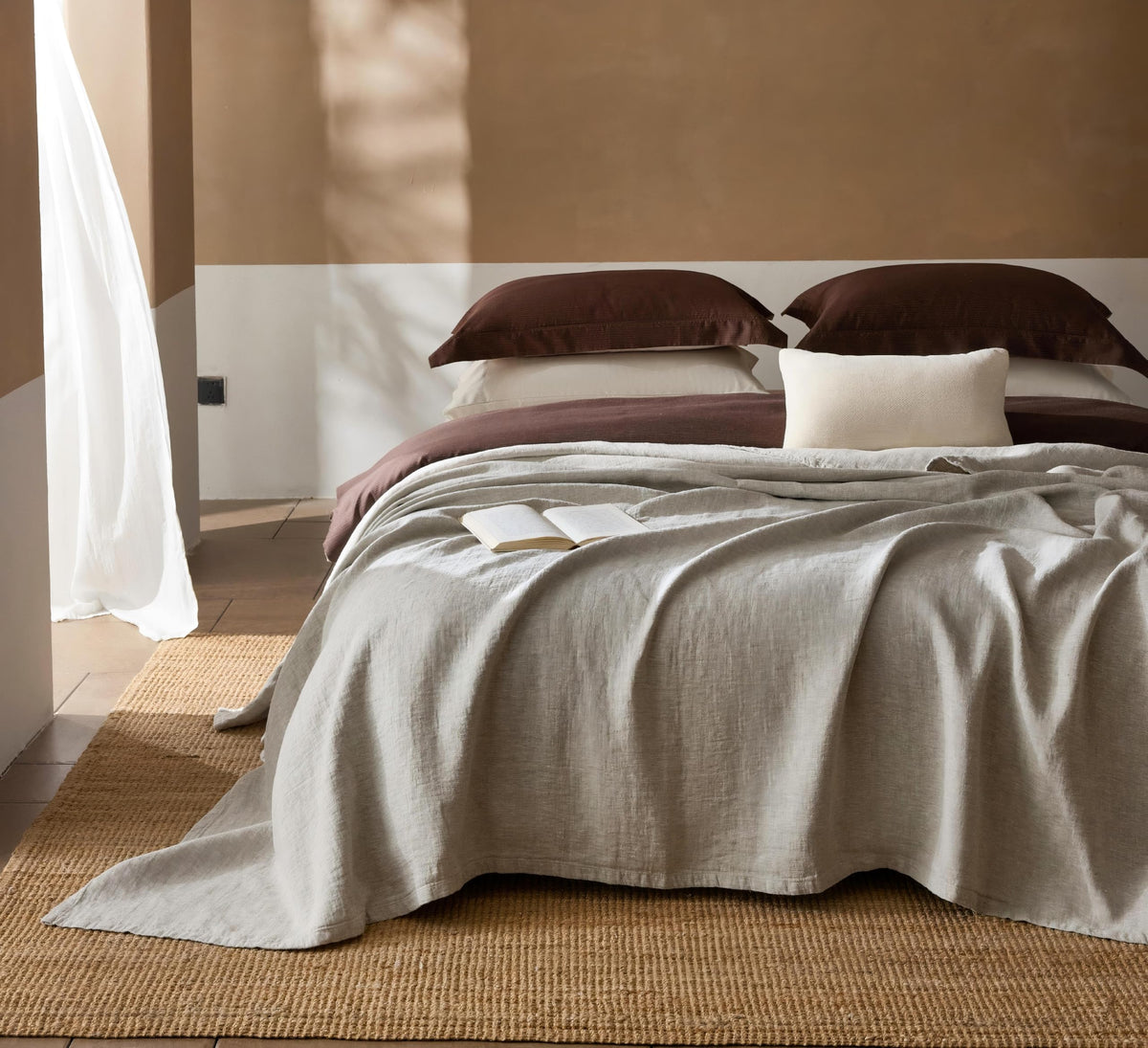 100% Natural Flax Linen Blanket, Pre-Washed Soft Breathable Bed Throw Blanket, Lightweight Cooling Blanket