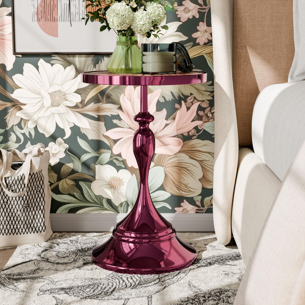 Inspired Saarinen Style Halric Modern 24" Tall Round with Decorated Tabletop and Iron Metal Base, Accent Furniture, Elegant Pedestal Stand