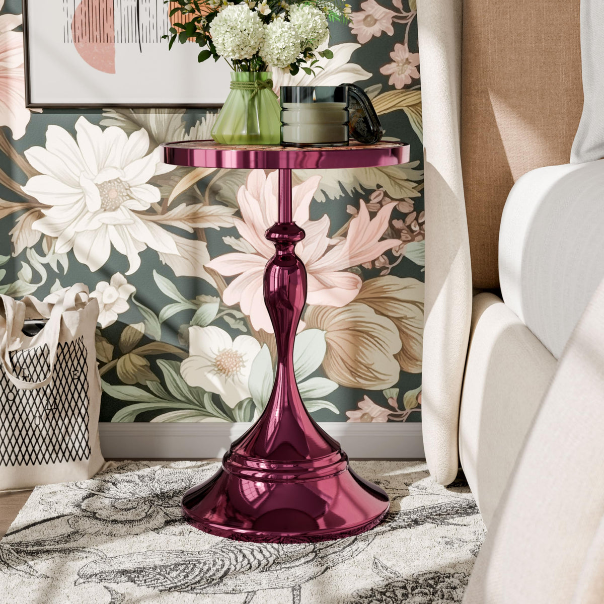 Inspired Saarinen Style Halric Modern 24" Tall Round with Decorated Tabletop and Iron Metal Base, Accent Furniture, Elegant Pedestal Stand