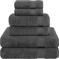 Set of 6, 2 Bath Towels, 2 Hand Towels and 2 Washcloths Towels Sets, Smoke Gray