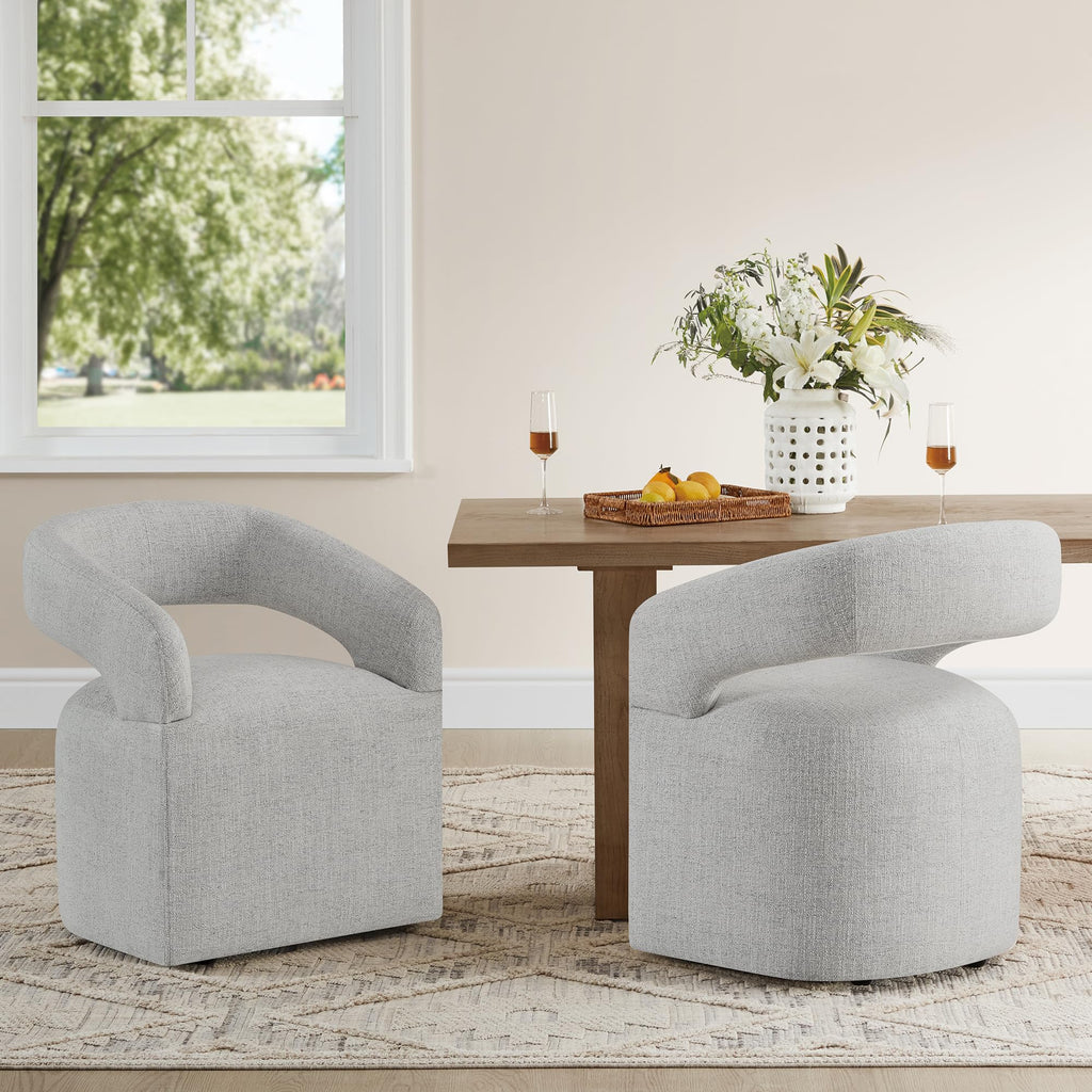 Upholstered Set of 2 with Casters, Light Gray