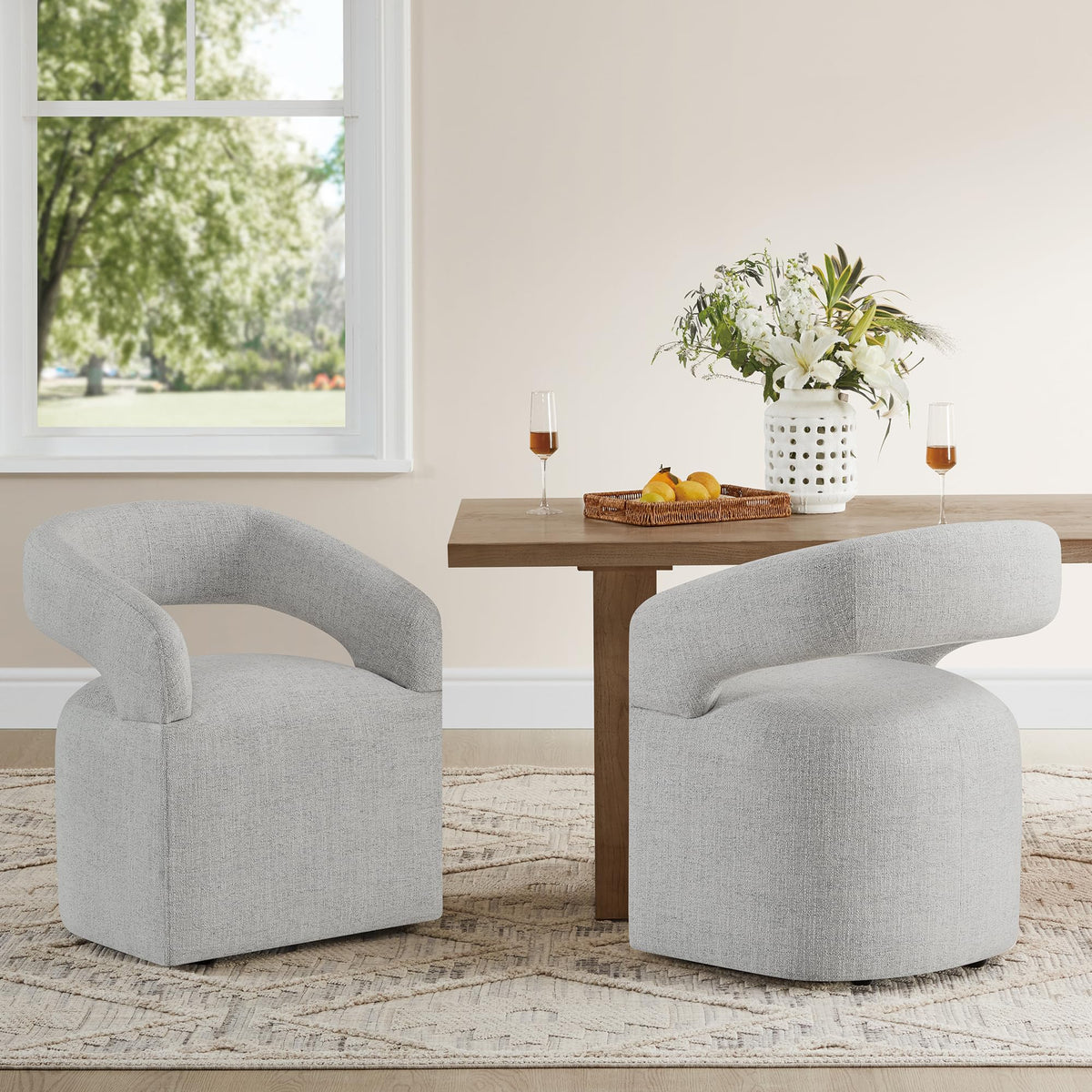 Upholstered Set of 2 with Casters, Light Gray
