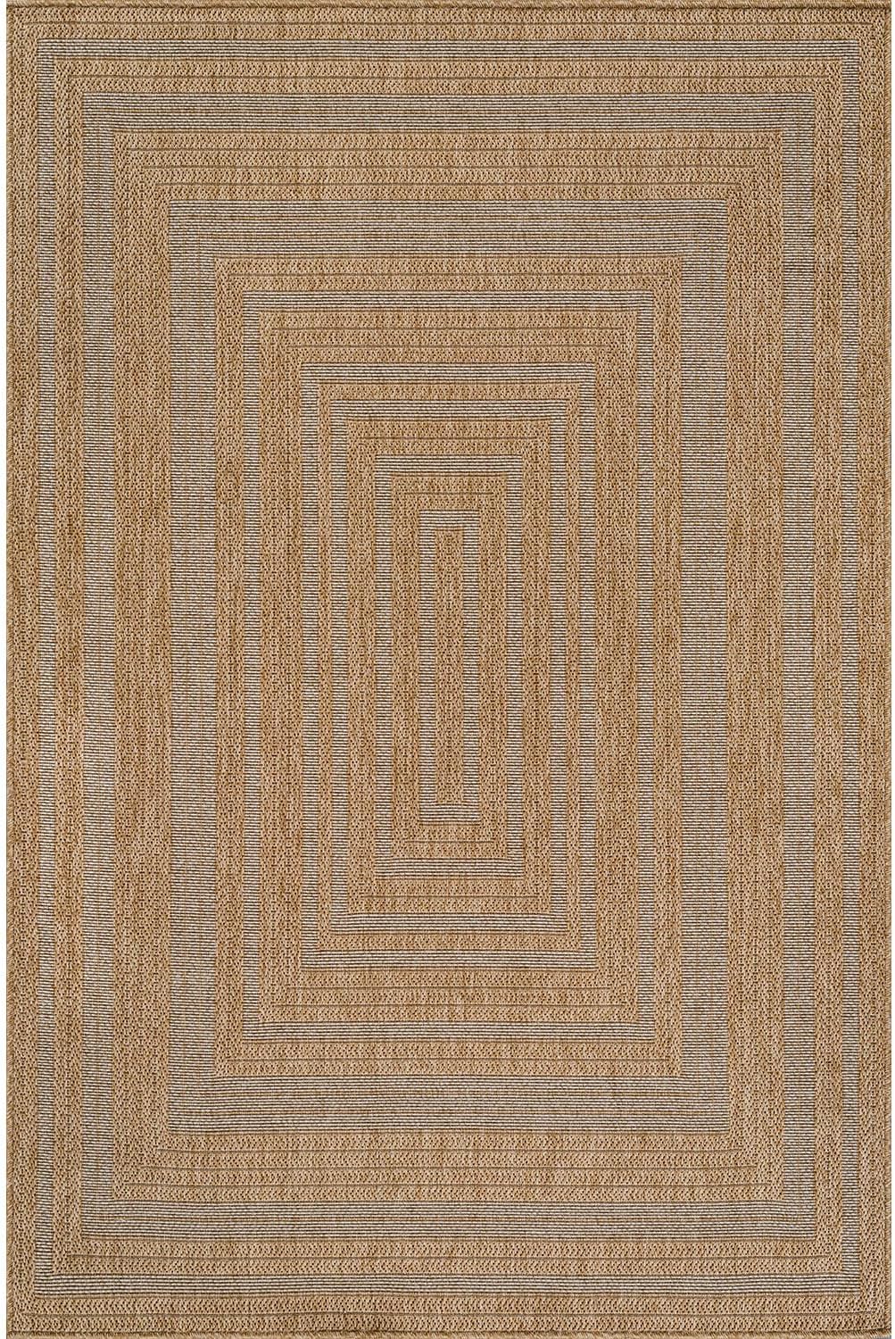 Easy Jute Framed Border Rug Washable Durable Indoor Outdoor Area Rugs for Living Dining Room Patio Office Stain