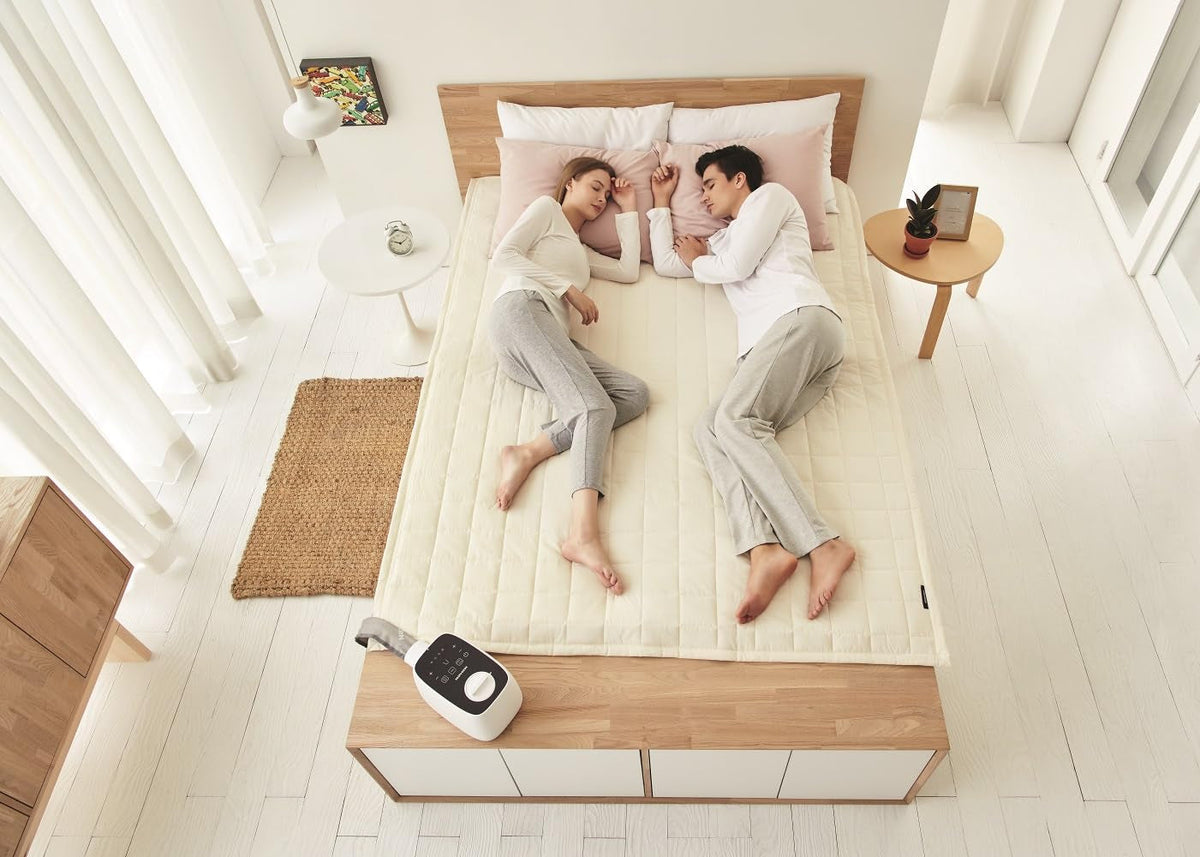 EQM350 Water Heated Mattress Pad King Size, Fast Heating Water Bed Warmer, Dual-Zone Temp Control, Low EMF, Water