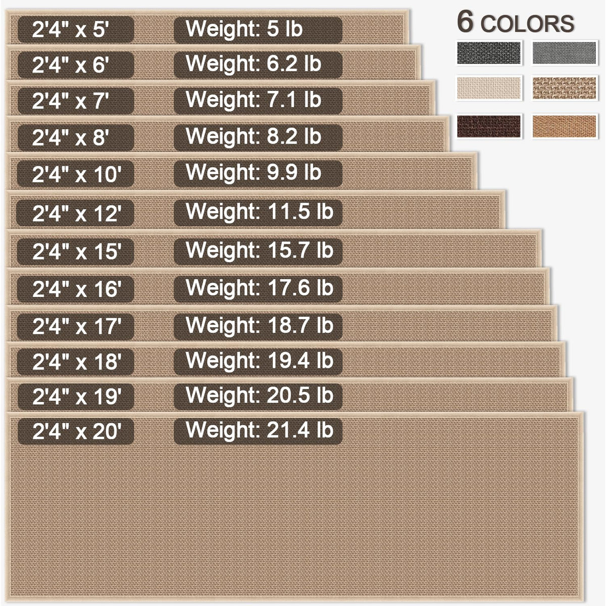 12ft Natural Jute Hallway Runner Rug Non Slip Washable, Rubber Backed Long Khaki Indoor Entryway Runner, Absorbent