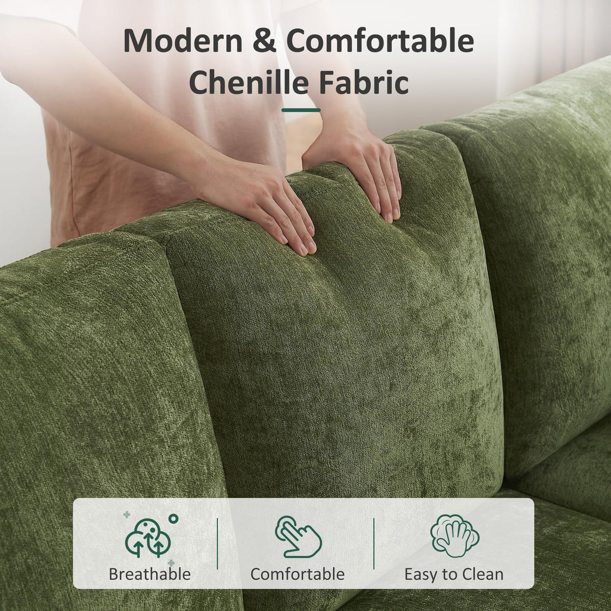 7 Seater 112'' Sectional Sleeper Sofa with Storage, Chenille Olive
