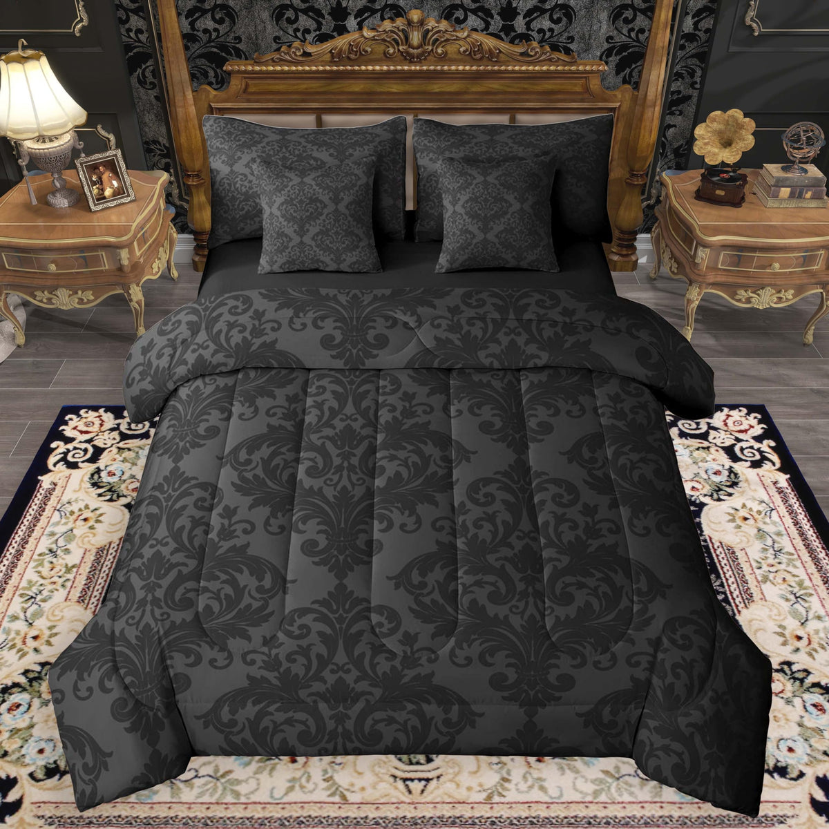 Gothic Damask Comforter Set with Sheets 7 Piece Twin Size