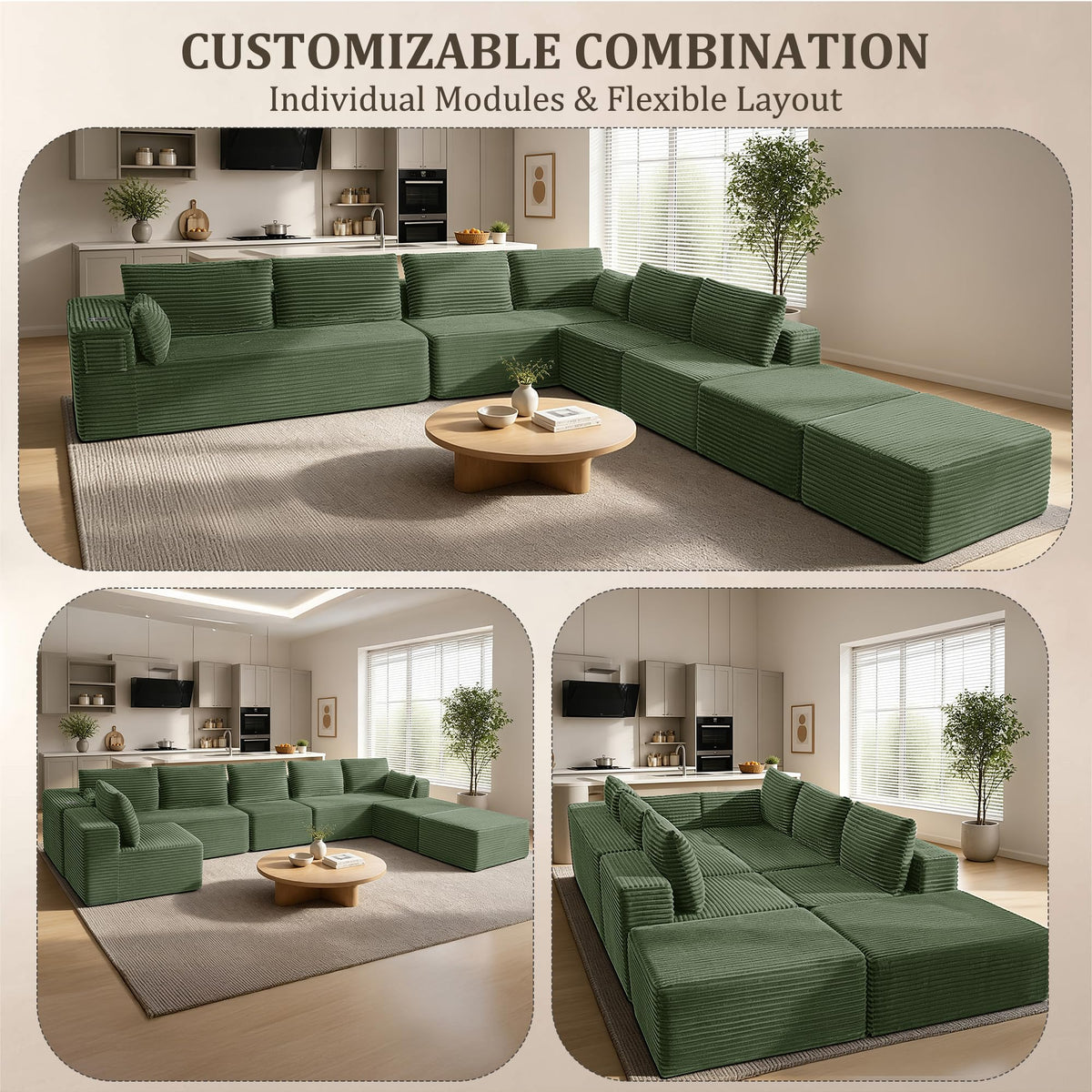 138" Oversized Boneless Couch, Modular Sectional Couches U Shaped Cloud Couch with Deep Seat No Assembly Required