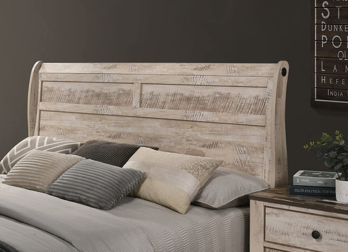 Imerland Contemporary White-wash Finished Sleigh Bed